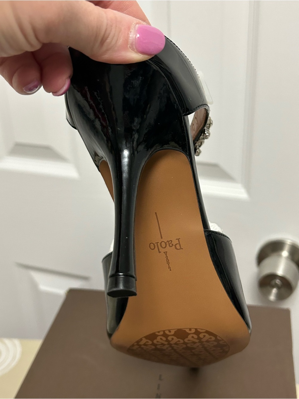 Paolo Black Patent Pointed Toe Embellished Slingback - Picture 6 of 9